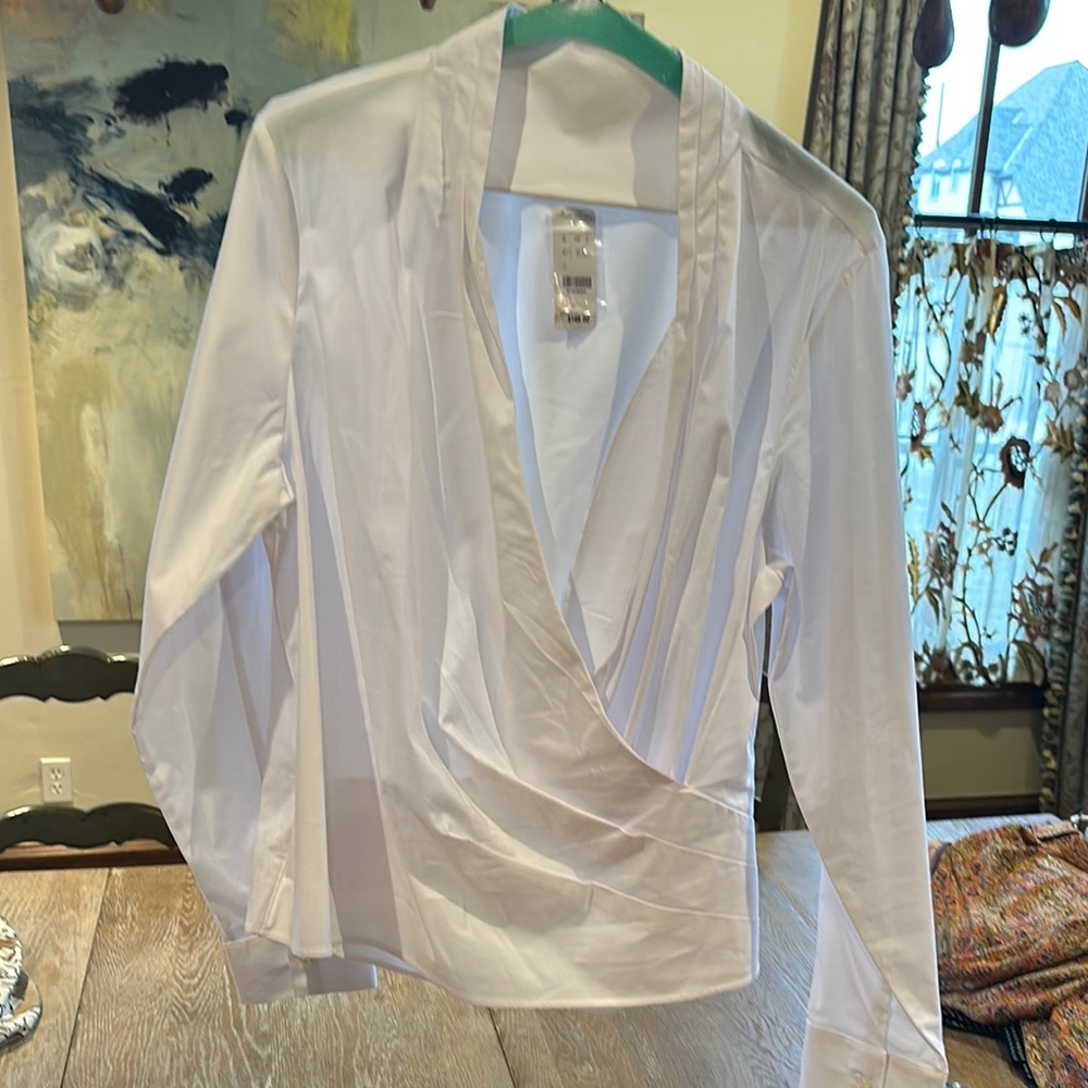 Brooks Brothers White Wrap Blouse